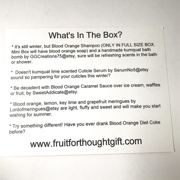 Fruit For Thought Autumn Spice January 2019 - Info Sheet Top