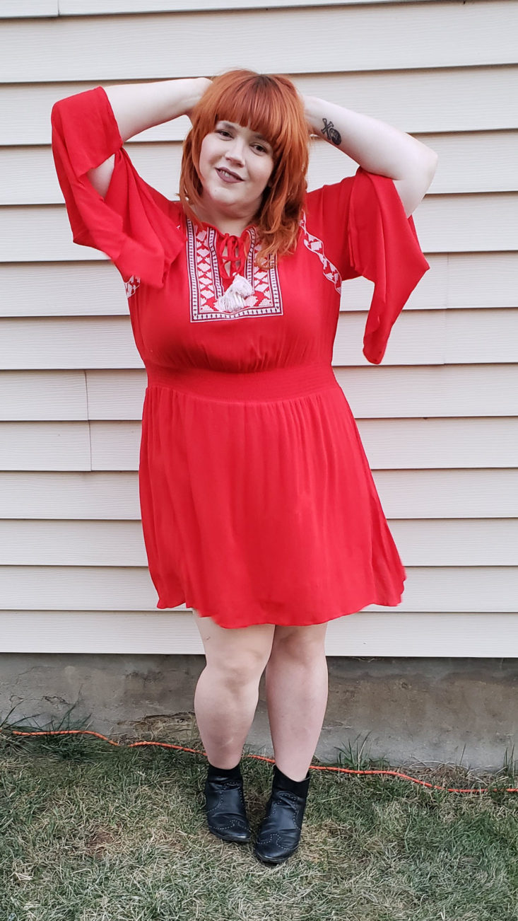 Gwynnie Bee Box Review November 2018 - Embroidered Cinched Waist Red Dress by Stellah On Pose 2 Front