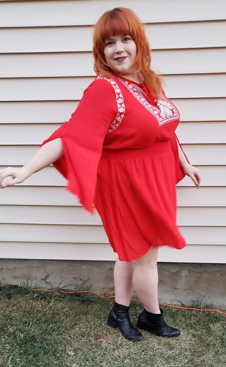 Gwynnie Bee Box Review November 2018 - Embroidered Cinched Waist Red Dress by Stellah On Pose 3 Front