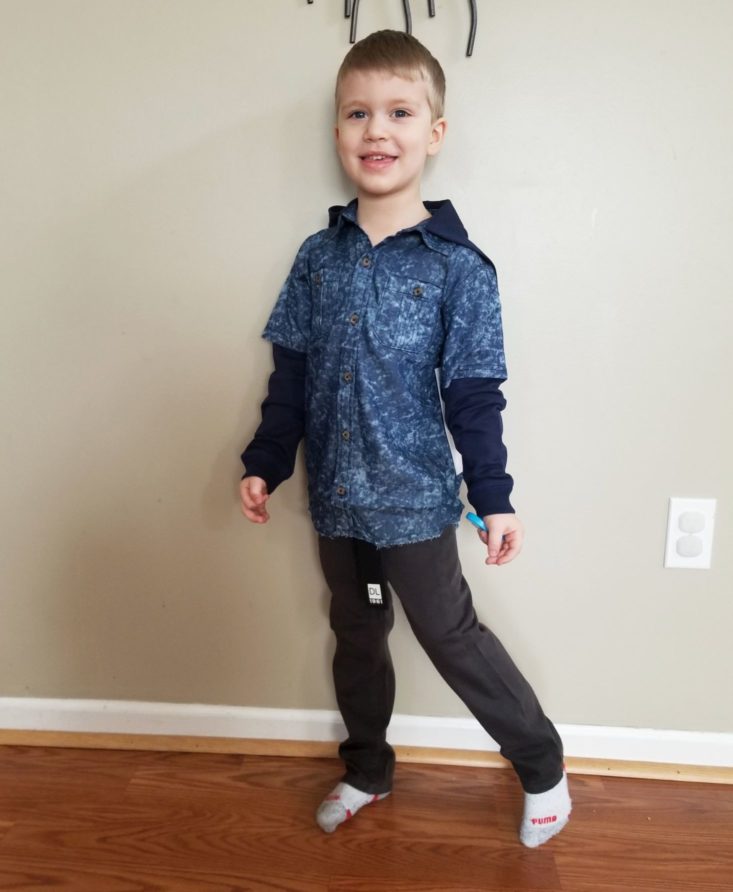 Kidbox boy spring 2019 denim button down and grey pants