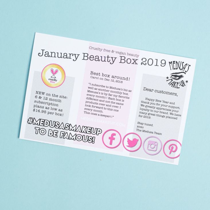 Medusas Make Up January 2019 info card