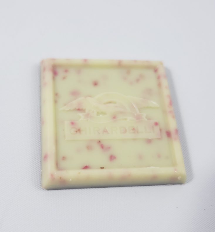 Mini Mystery Box Of Awesome January 2019 -Ghirardelli Candy In Peppermint Bark Caramel Open Front View
