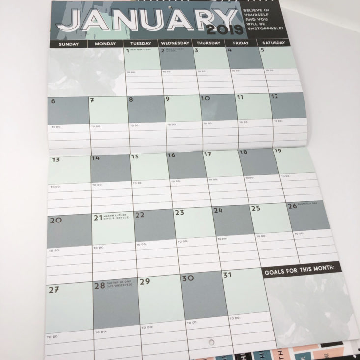 Monthly Mystery Box Of Awesome Review December 2018 - Ready Set Goals Wall Calendar Front