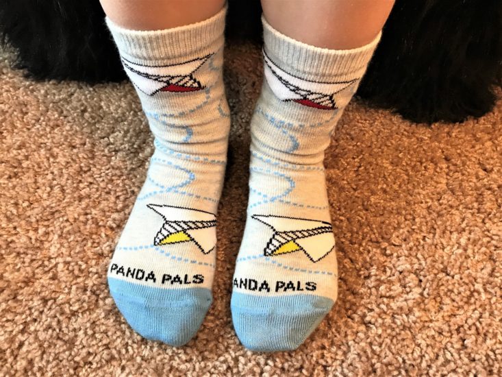 Panda Pals Kid’s Socks Januaury 2019 - Paper Airplane Socks Front Viewon