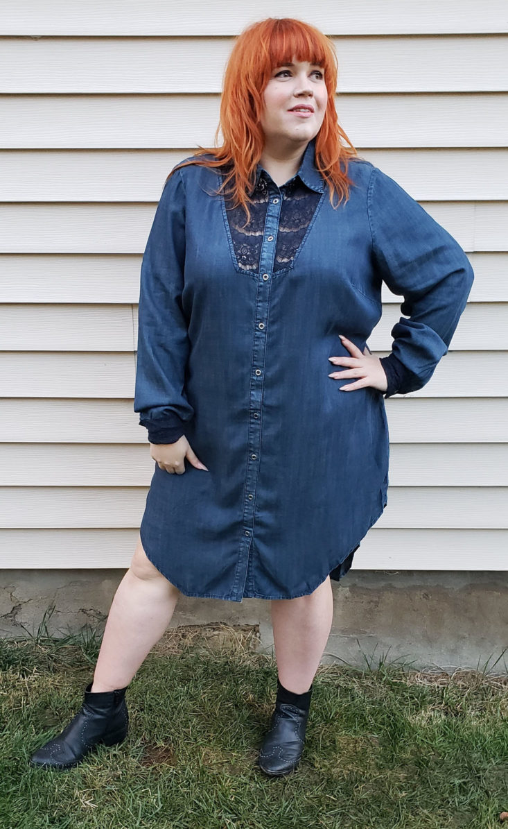 Trunk Club Plus Size Subscription Box Review November 2018 - Felicity Lace Trim Denim Shirtdress by Standard & Practices 2 Front