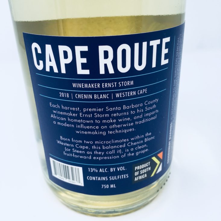 Winc Wine of the Month Review January 2019 - CAPE ROUTE LABEL BACK