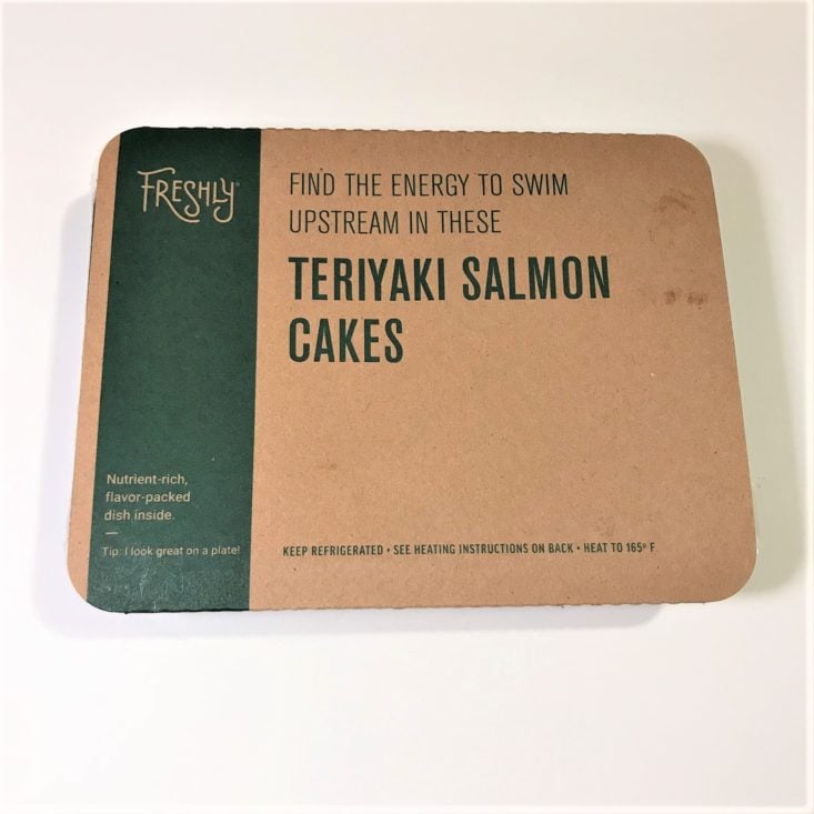 Freshly January 2019 - Teriyaki Salmon Cakes with Brown Rice & Spicy Green Beans Box Front Top