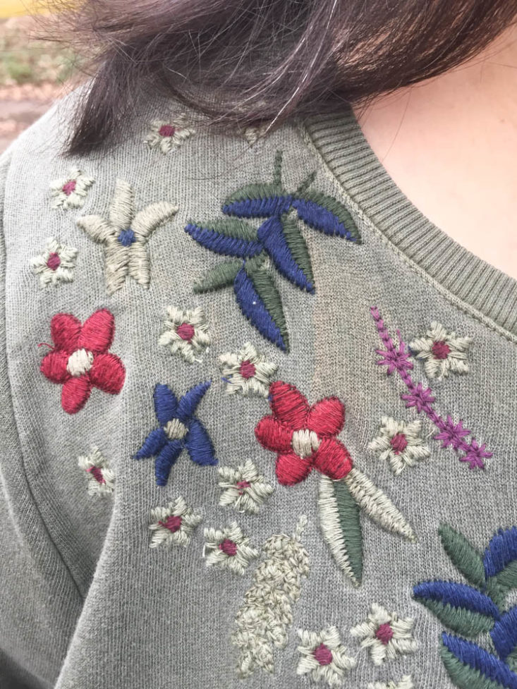 Gwynnie Bee Subscription Review February 2019 - Embroidered Olive Green Sweatshirt Closer Front