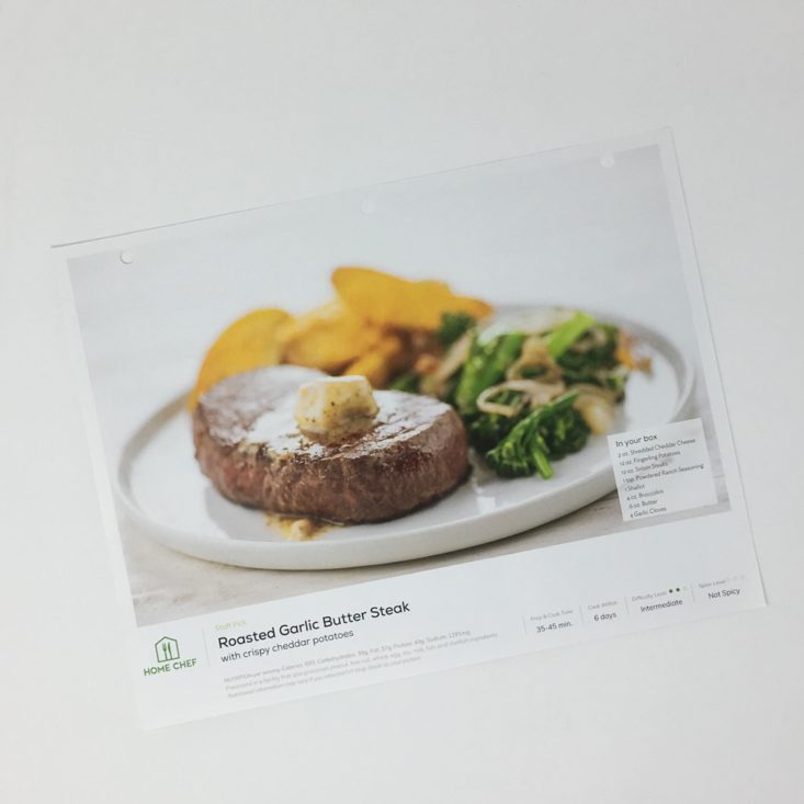 Home Chef Subscription Box Review February 2019 - STEAK RECIPE CARD FRONT