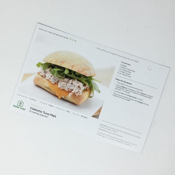Home Chef Subscription Box Review February 2019 - TUNA RECIPE CARD