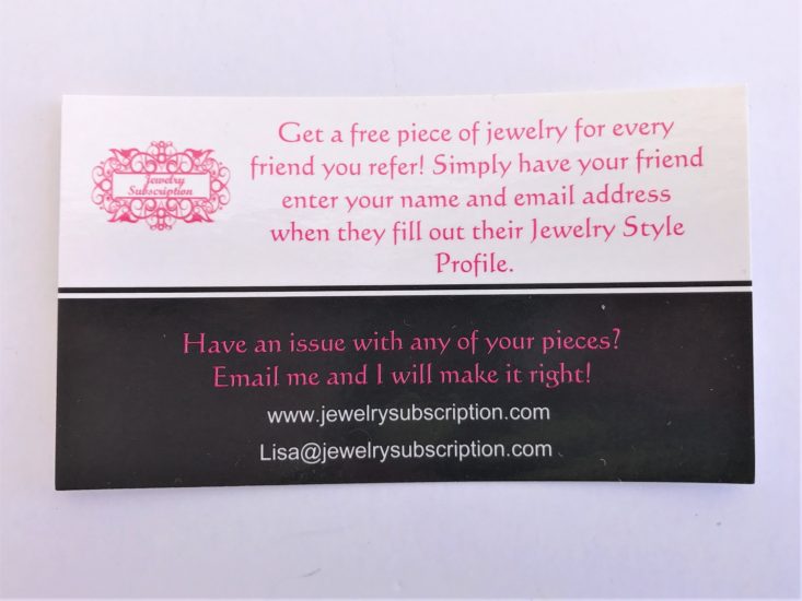Jewelry Subscription February 2019 - Contact Card Top