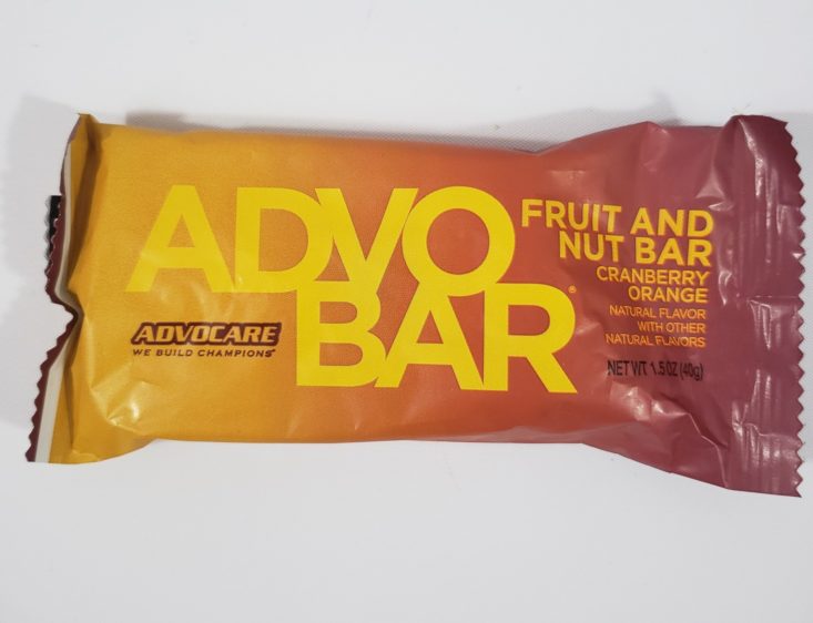 MONTHLY BOX OF FOOD AND SNACK February 2019 - AdvoBar Fruit and Nut Bar Cranberry Orange Front Top