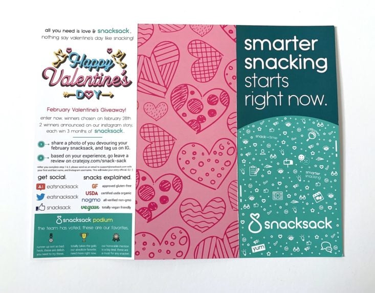 SnackSack Gluten Free Box Review February 2019 - Information Booklet Front Top