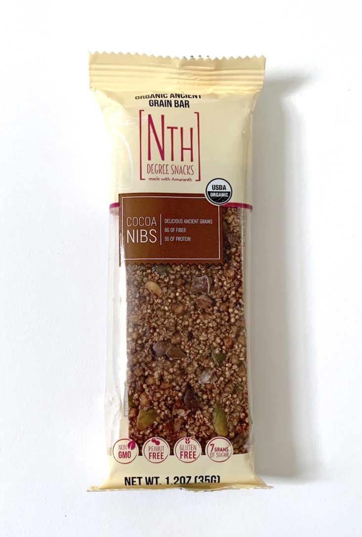 SnackSack Gluten Free Box Review February 2019 - NTH Degree Snacks Ancient Grains Bar Package Top