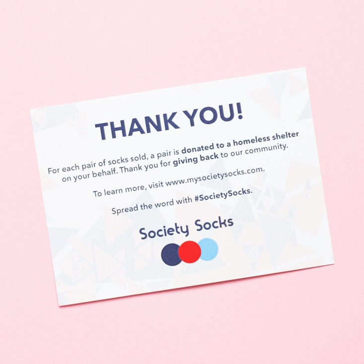 Society Socks january 2019 thank you card