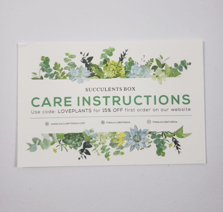 Succulents Box February 2019 - Care Instructions Front