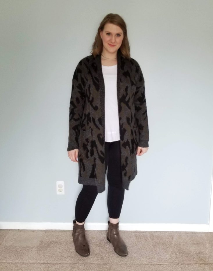 TrendSend February 2019 white top and leggings and sweater