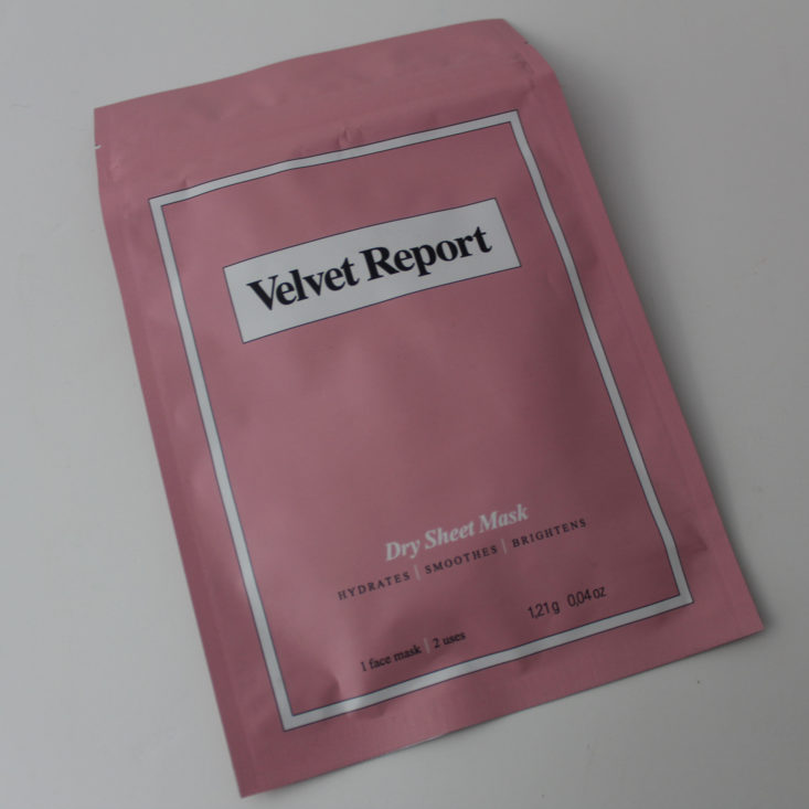 Vegan Cuts Beauty Box Review February 2019 - Velvet Report Dry Sheet Mask Top