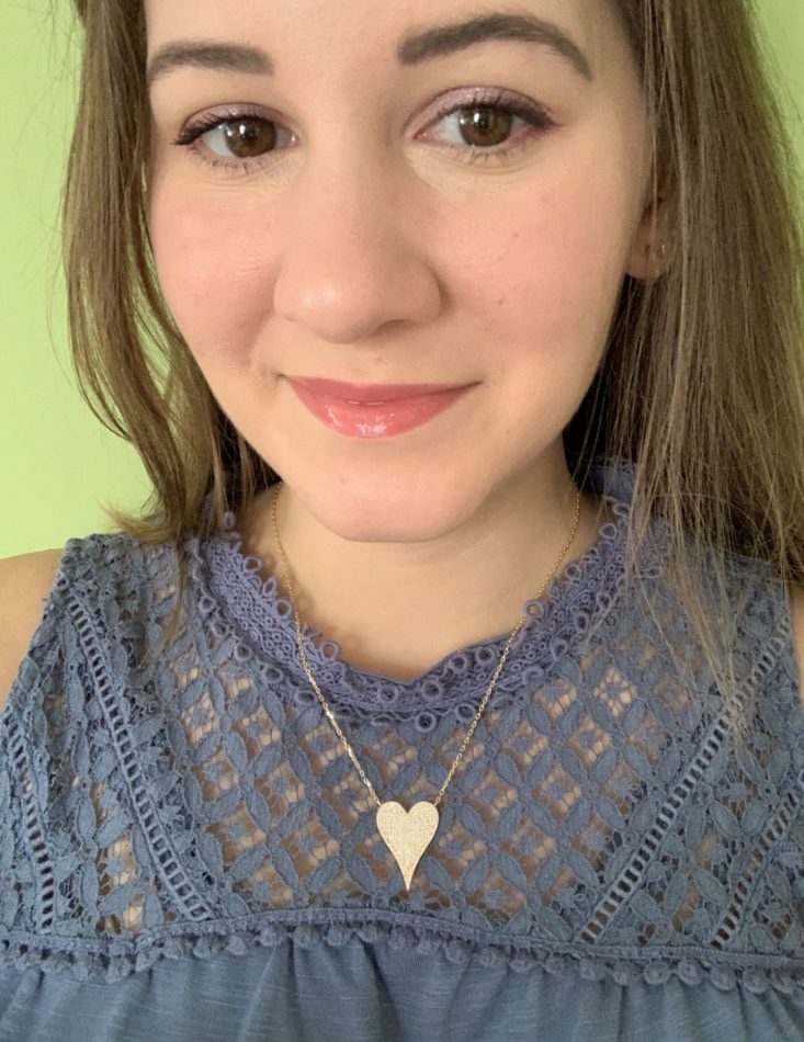 XIO Jewelry Subscription Review - February 2019 - Model Wearing Heart Stopper Pave Necklace Front