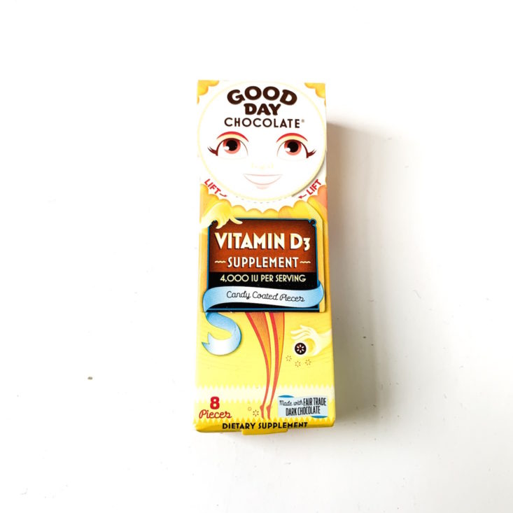 Yogi Surprise Review February 2019 - Good Day Chocolate Vitamin D3 Supplements Packaged Top