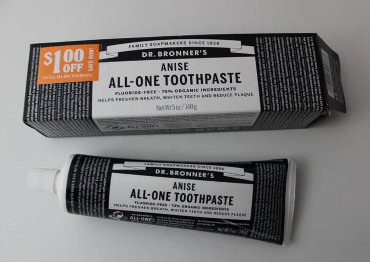 All Around Vegan March 2019 - Dr. Bronner’s Anise All-One Toothpaste Open Top