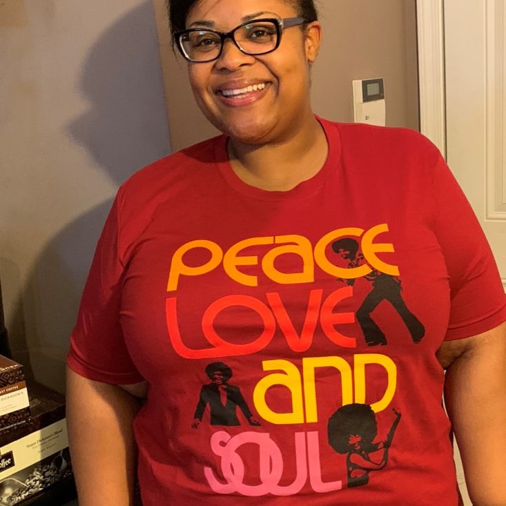 Brown Sugar Box Review February 2019 - “Peace, Love, and Soul” Tee Onn Front