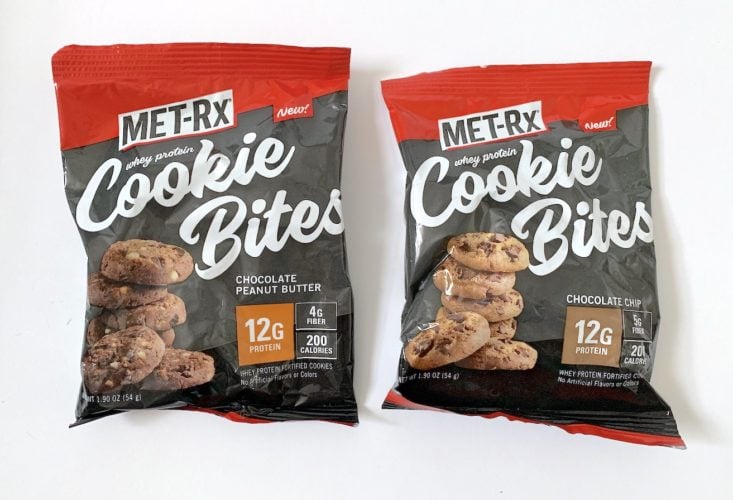 BuffBoxx Fitness Subscription Review February 2019 - MET - Rx Whey Protein Cookie Bites in Chocolate Peanut Butter & Chocolate Chip Packaged Front Top