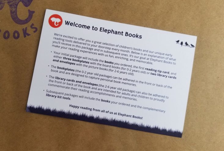 Elephant Books March 2019 welcome card