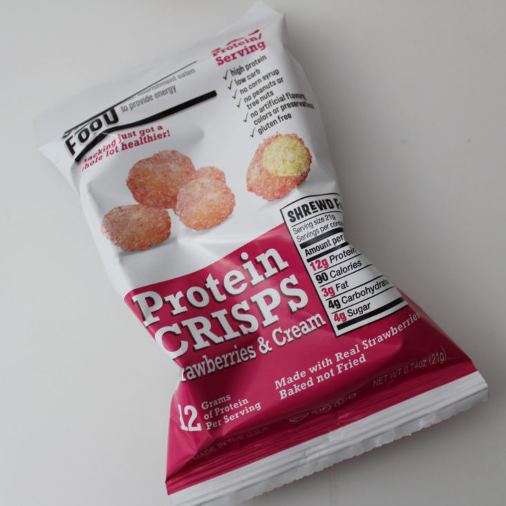 Fit Snack Box Review February 2019 - Shrewd Food Protein Crisps Strawberries and Cream Packet Top