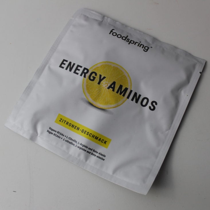 Gainz Box February 2019 - Foodspring Energy Aminos Front