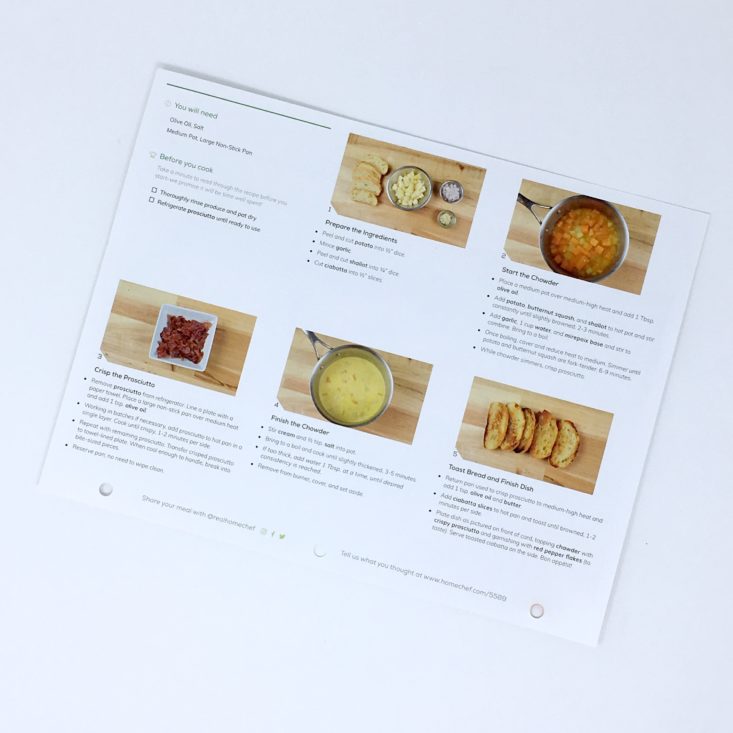 Home Chef Subscription Box Review March 2019 - Chowder Recipe Card Back Top