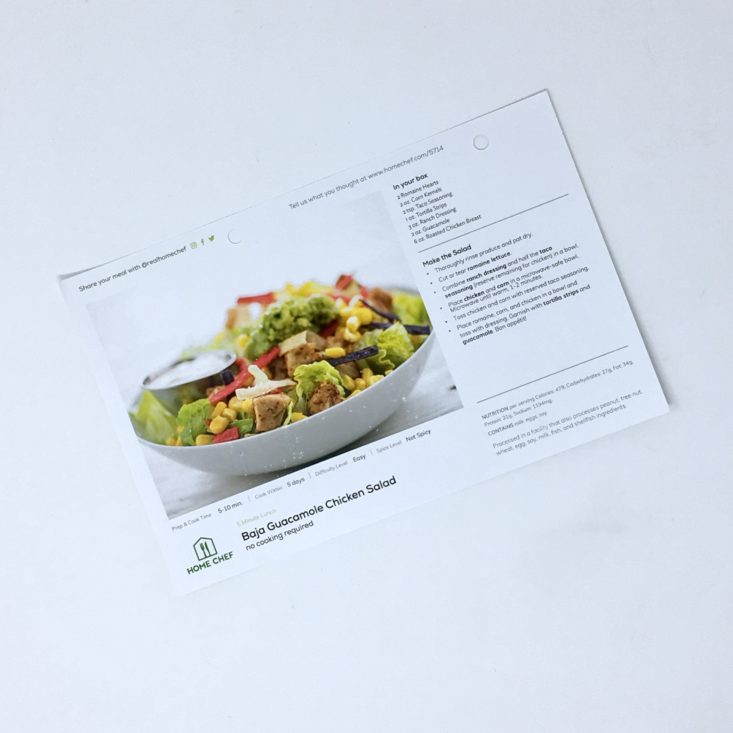 Home Chef Subscription Box Review March 2019 - Salad Receipe Card Front Top