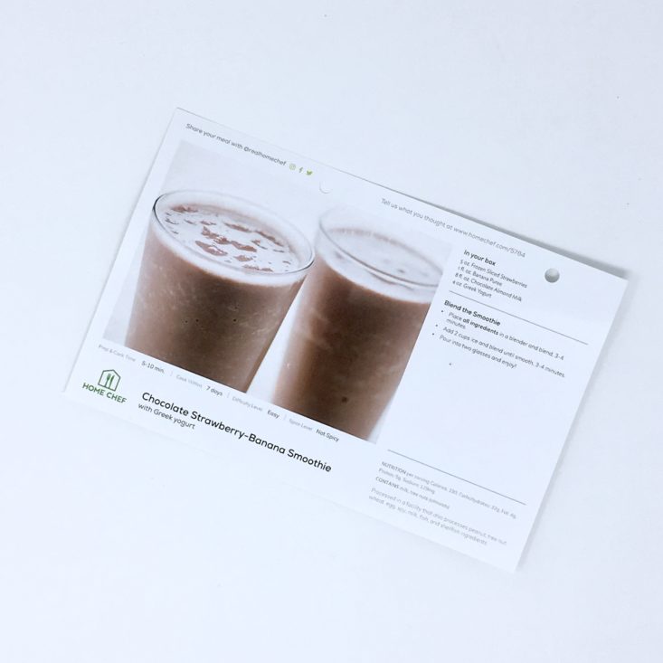 Home Chef Subscription Box Review March 2019 - Smoothie Card Front Top