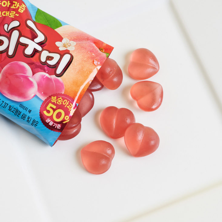 Korean Snack Box peach gummies open