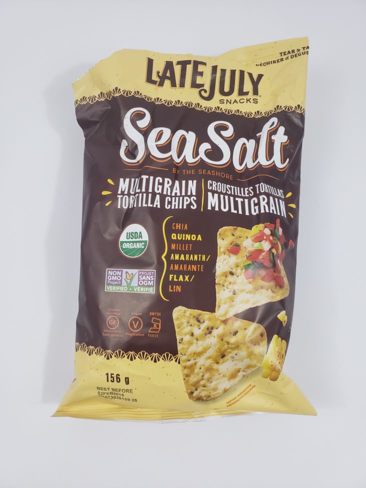 Monthly Box Of Food And Snack Review March 2019 - Late July SeaSalt Multi Grain Tortilla Chips Front