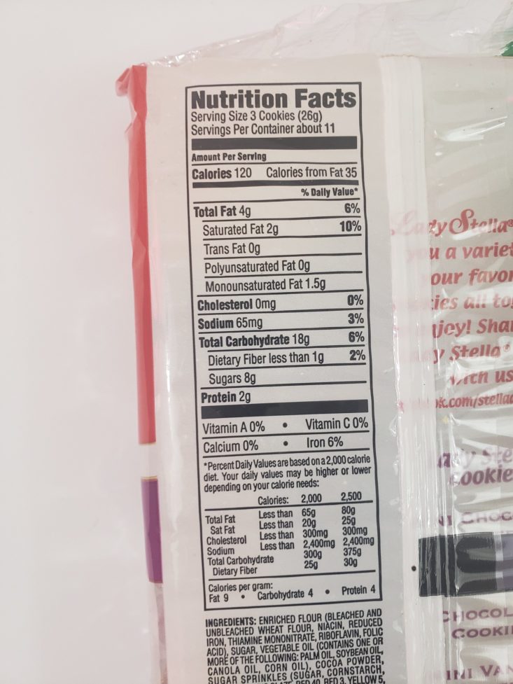 Monthly Box Of Food And Snack Review March 2019 - Stella Dora Cookies Nutrition Facts back
