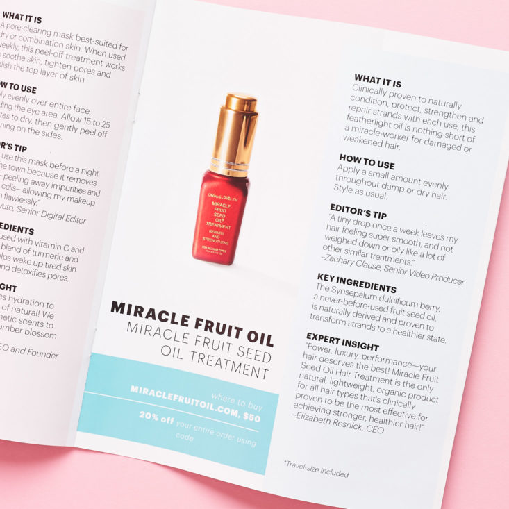 New Beauty Test Tube March 2019 booklet hair oil