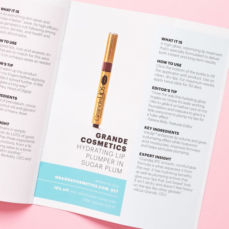 New Beauty Test Tube March 2019 booklet grande lips