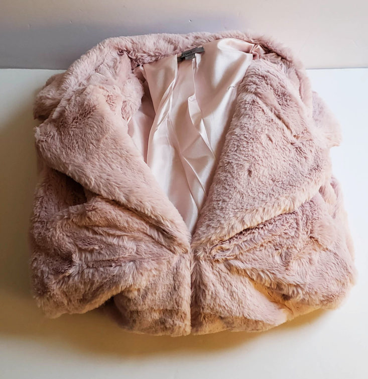 Shoe Dazzle February 2019 - Plus Size Faux Fur Coat in Blush Front