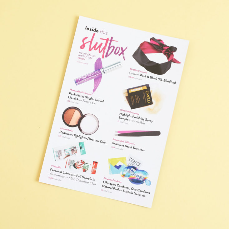 SlutBox March 2019 card with products