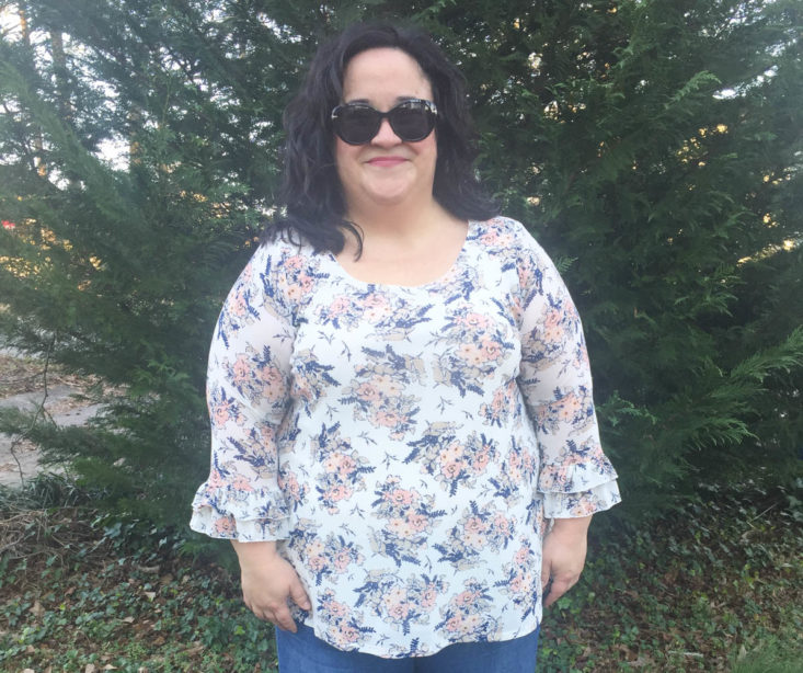 Stitch Fix Plus Size Clothing Box March 2019 - Helga Ruffle Sleeve Top Wearing Front