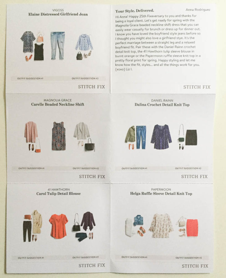 Stitch Fix Plus Size Clothing Box March 2019 - Info Card Front