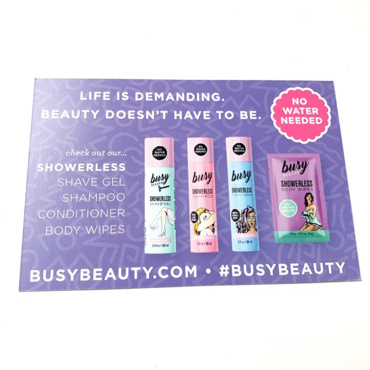 Strong Selfie Burst Box Spring 2019 - Busy Beauty Dry Shampoo Info Card Front