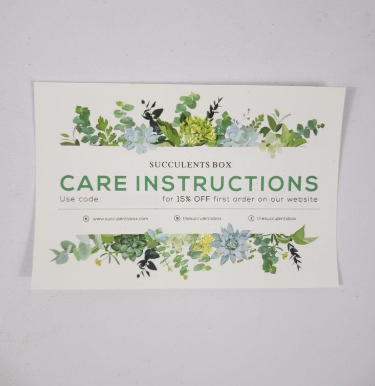 Succulents Box March 2019 - Instructions Card Front Top