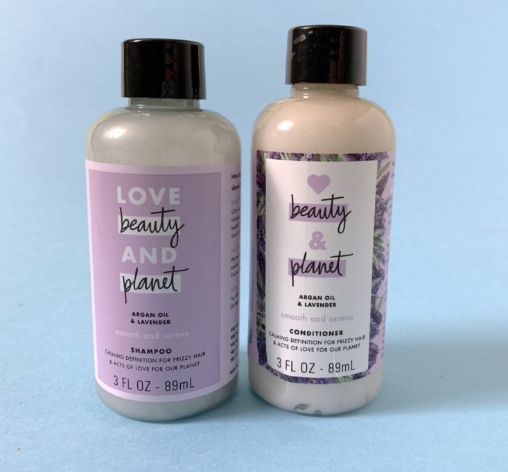 Target Beauty Box March 2019 - Love Beauty & Planet Smooth and Serene Argan Oil & Lavender Shampoo & Conditioner Front