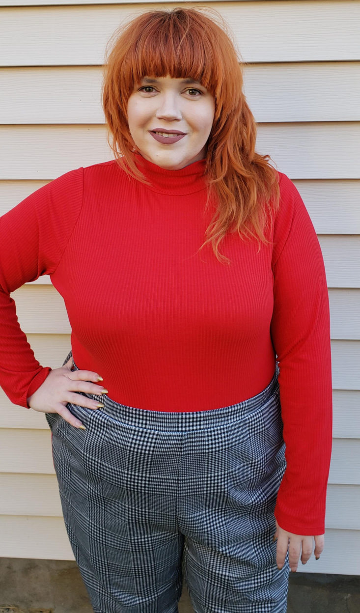 Trunk Club Plus Size Subscription Box Review December 2018 - Red Mock Neck Bodysuit by BP Size 3x Onn Pose 3 Front