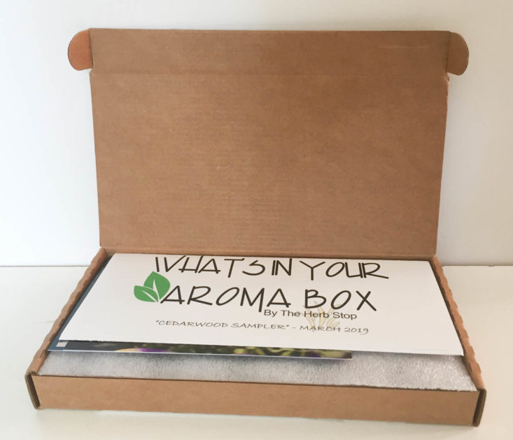 Aroma Box By Herb Stop Cedarwood Sampler March 2019 - Box Inside Front
