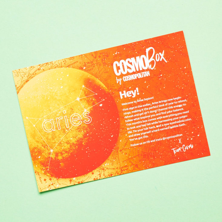 Cosmobox April 2019 review info sheet front