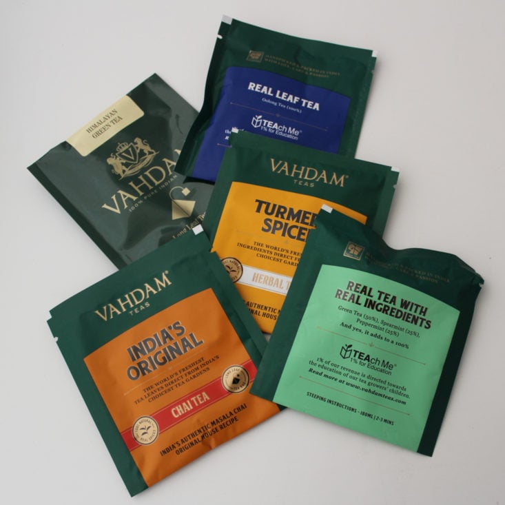 Fit Snack Box Review March 2019 - Vahdam Assorted Single Serve Long Leaf Tea Bags Top