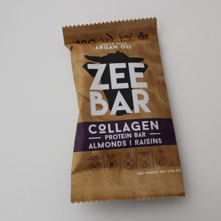 Fit Snack Box Review March 2019 - Zee Bar with Almonds and Raisins Packet Top